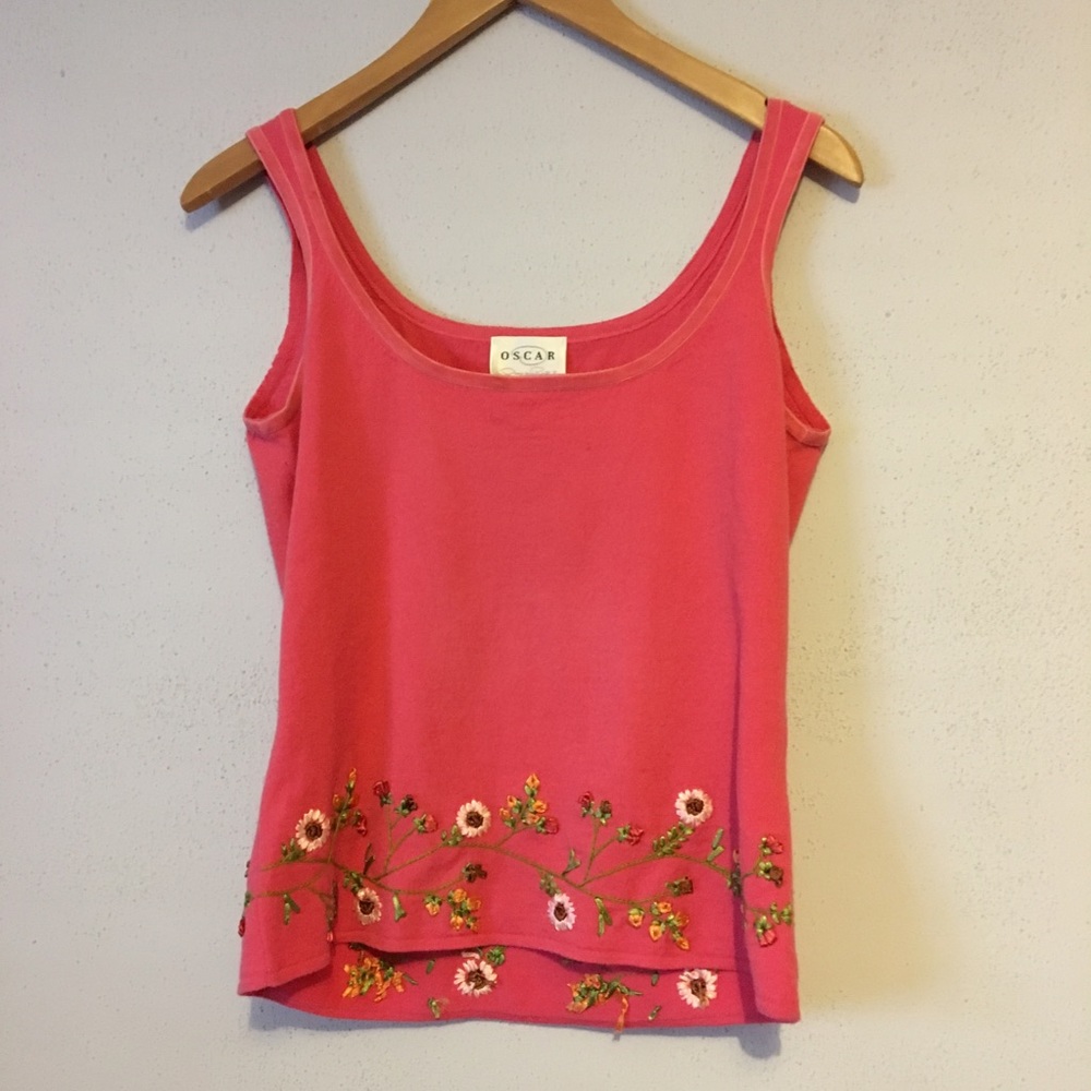 BNWT Oscar de la Renta Pink Embroidered Tank S